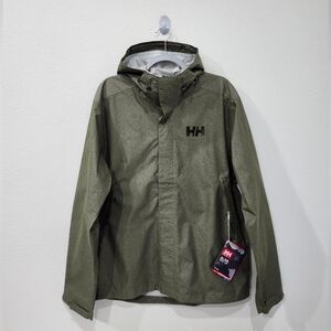 Helly Hansen Rain Jacket Nari 2.5L Green Tech Hooded Waterproof Men’s Size L NWT